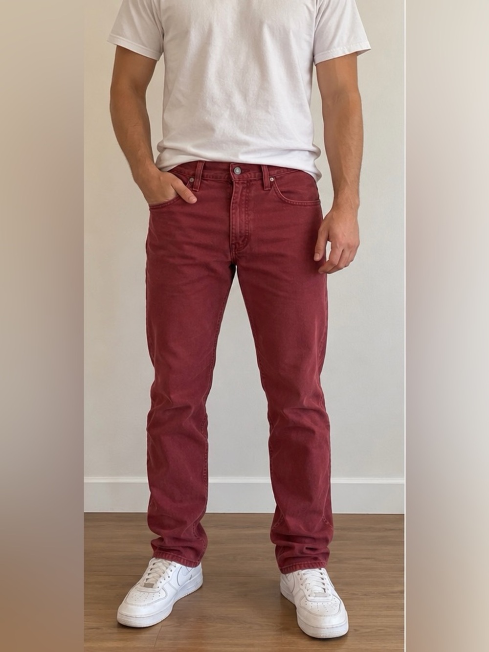Levi’s 513 Slim Straight Jeans Men’s 32x30 Burgundy Red Stretch Denim